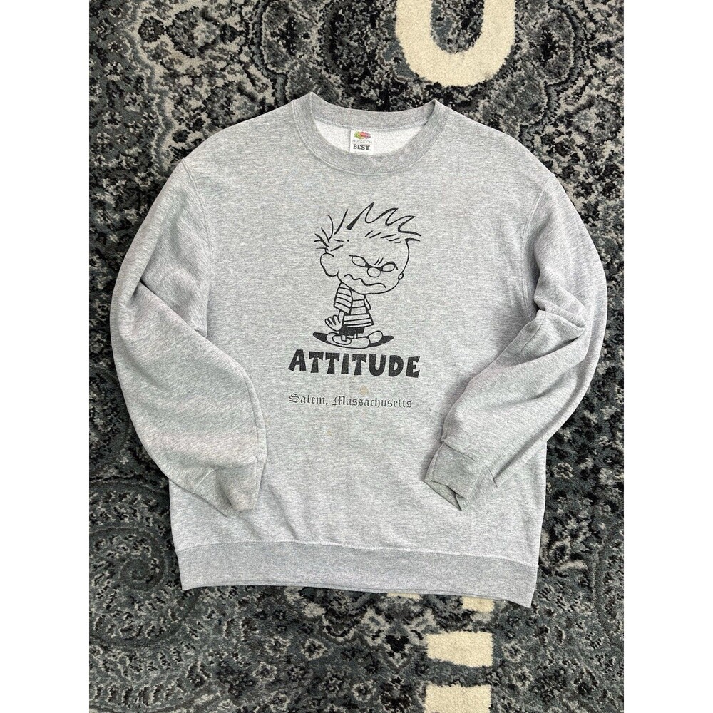 Vintage Y2K Calvin & Hobbes Salem Massachusetts Sweatshirt Size Medium Gray